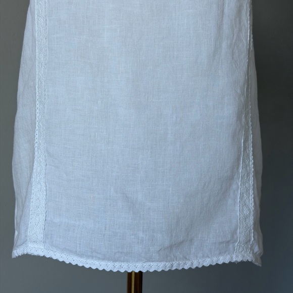 Chic Laura Bianchi White Linen Back Buttons Lace Trim Short Sleeve Women's Top-S - Picture 5 of 15